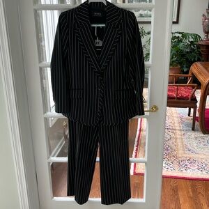 Dana Buckman Black, white pinstripe suit, jacket, size 10 pants size 8